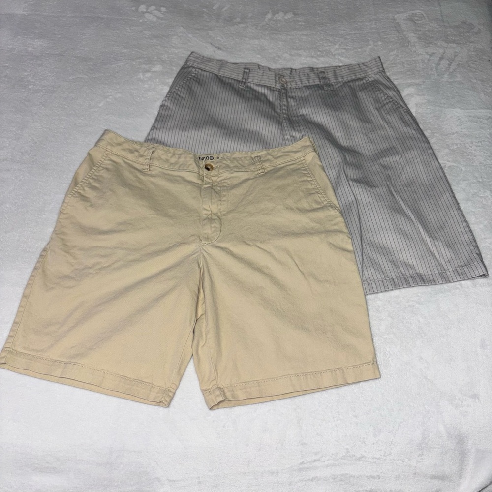 Pair of Men’s Size 36 IZOD Saltwater Khaki and Burnside Pinstriped Shorts